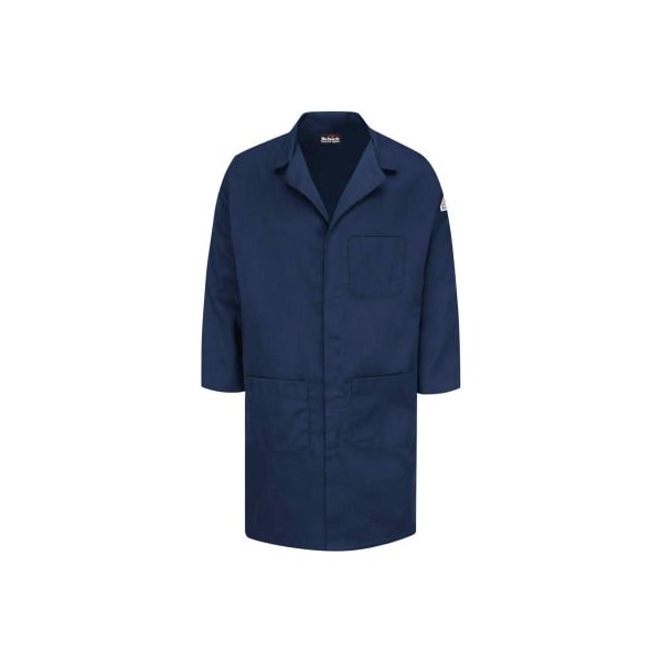 Bulwark  Unisex Concealed Snap Front Lab Coat, Navy, Cotton/Nylon, M